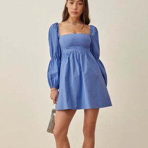 Reformation Long Sleeve Michaela Mini Dress-Blue